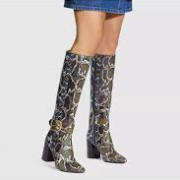 COACH Evelyn Knee High Buckle Boot in Snakeskin - Picture 1 of 2